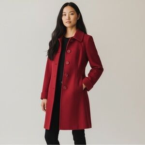 LOFT Cherry Red Trench Coat with Tailored Mid-Length Style